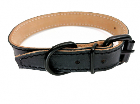 Produse pentru Caini - Zgarda piele naturala cu accesorii negru mat, 25mm x 56cm