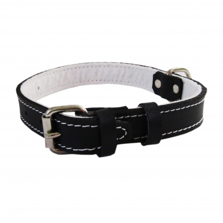 Accesorii pentru Caini - Zgarda Piele Tip 18 (45 cm/18 mm) cu Pasla, Negru