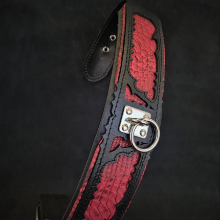 Zgarzi pentru Caini - Zgarda Red Dragon, Piele Naturala, Negru, pentru Cane Corso, Amstaff, Doberman etc