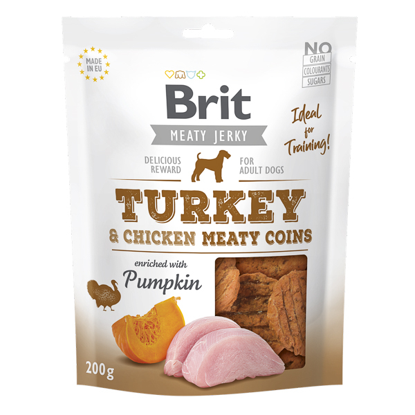 Brit Dog Adult Jerky Snack Meaty Coins Curcan si Pui [1]