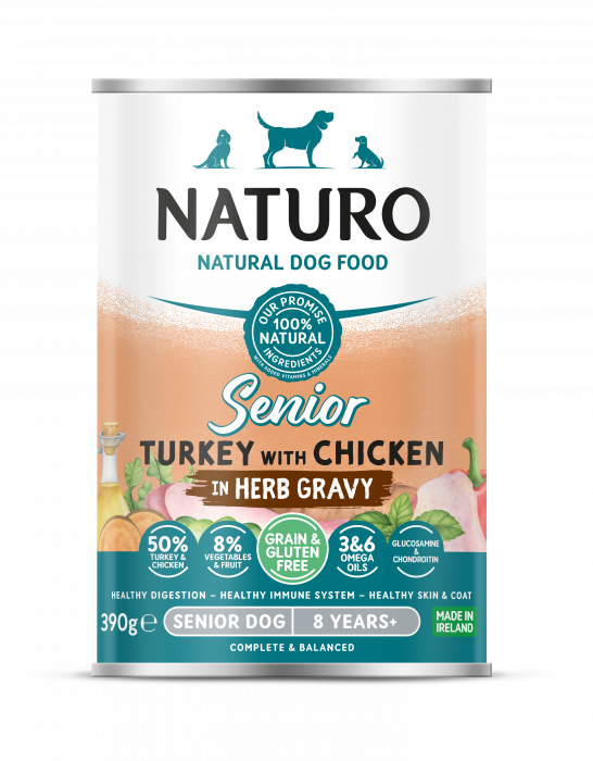 Conserva Naturo Senior cu Carne de Curcan si Pui, Amestec de Fructe si Legume in Sos cu Ierburi Aromatice 390g [1]