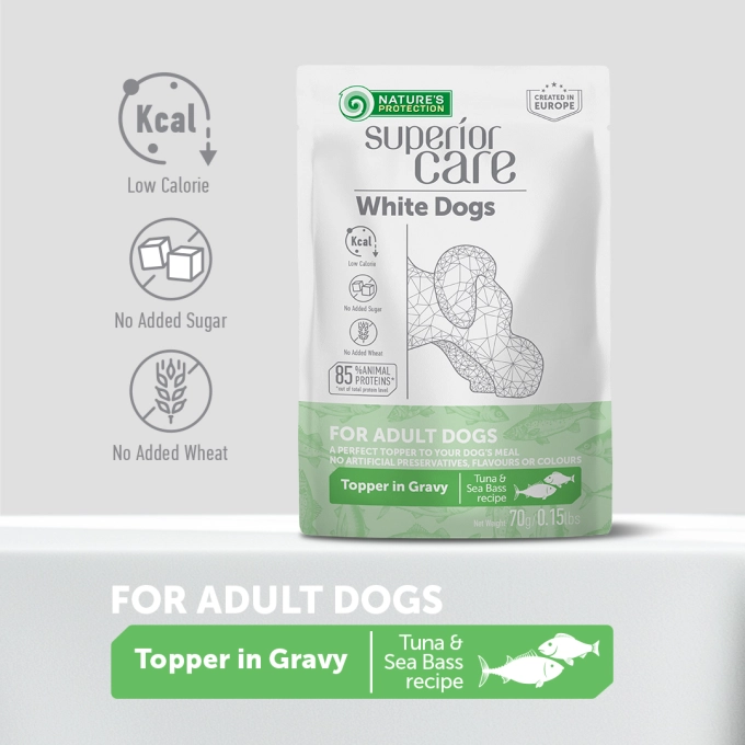 Nature's Protection Gustari Pentru Caini Blana Alba de Toate Rasele cu Ton si Biban 70g [3]