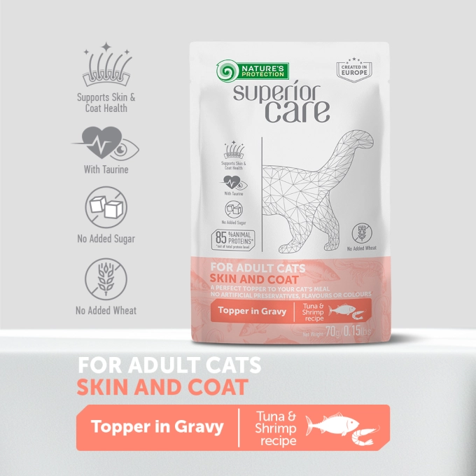 Nature's Protection Gustari Pentru Pisici Adulte De Toate Rasele Piele si Blana cu Ton si Creveti 70g [3]