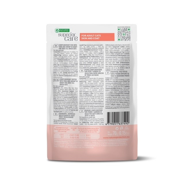 Nature's Protection Gustari Pentru Pisici Adulte De Toate Rasele Piele si Blana cu Ton si Creveti 70g [2]