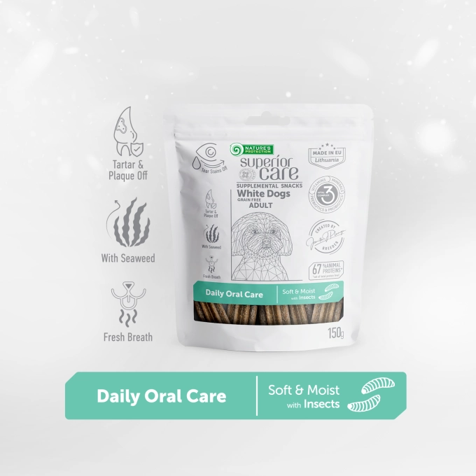 Nature's Protection Gustari Pentru Sustinerea Igienei Orale cu Insecte pentru Adult Blana Alba 150 g [2]