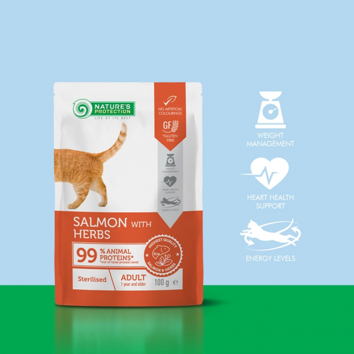 Nature's Protection Pisica Adulta Sterilizata cu Somon si Ierburi 100 Gr [3]