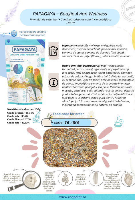 Papagaya OrniVital Budgie Avian Wellness Hrana Hipocalorica pentru Papagali de Talie Mica [3]