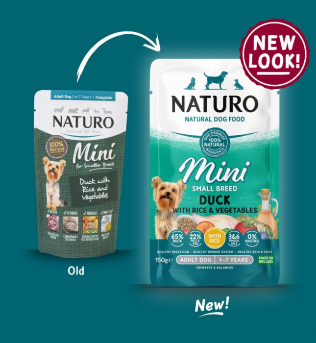 Pouch Naturo Dog Adult Mini cu Carne de Rata si Orez 150 Gr [2]