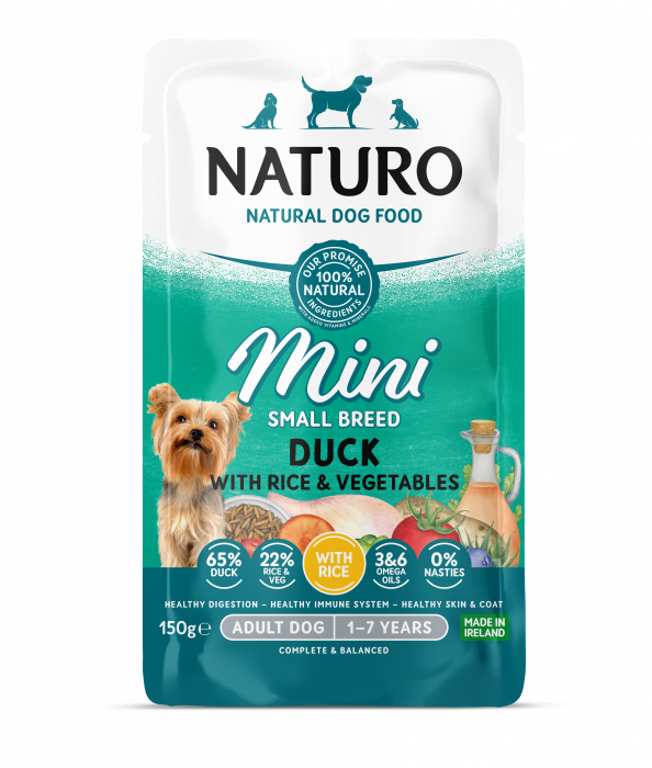 Pouch Naturo Dog Adult Mini cu Carne de Rata si Orez 150 Gr [1]
