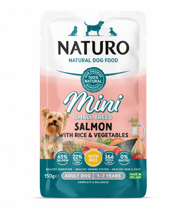 Pouch Naturo Dog Adult Mini cu Somon si Orez 150 Gr [1]