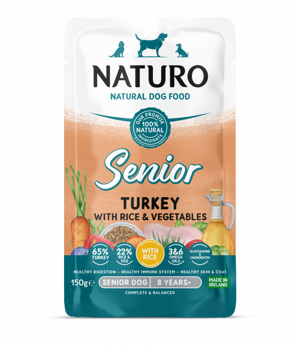Pouch Naturo Senior cu Carne de Curcan, Orez si Legume 150 Gr [1]