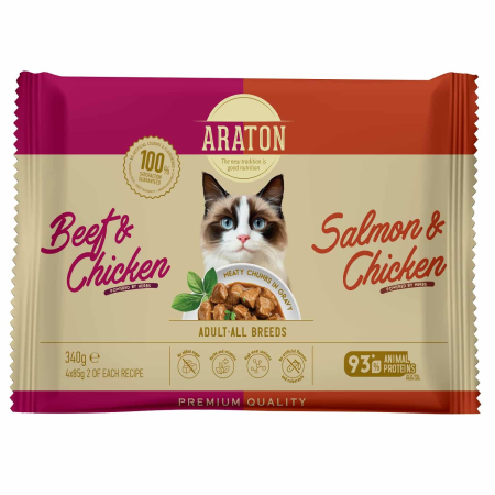 Araton - Araton Cat Hrana Umeda cu Vita/Pui si Somon Ton 4x85 Gr