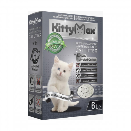 Nisip, Silicat si Asternuturi pentru Pisici - Asternut Igienic Premium KittyMax Active Carbon pentru Pisici 6 L