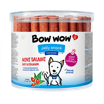 Recompense si Delicii pentru Caini - Bow Wow Recompense pentru caini mini salam cu vita si colagen 60buc/box