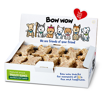 Recompense si Delicii pentru Caini - Bow Wow Recompense pentru caini, os natural cu legume, condroitina si glucozamina, 30buc/box