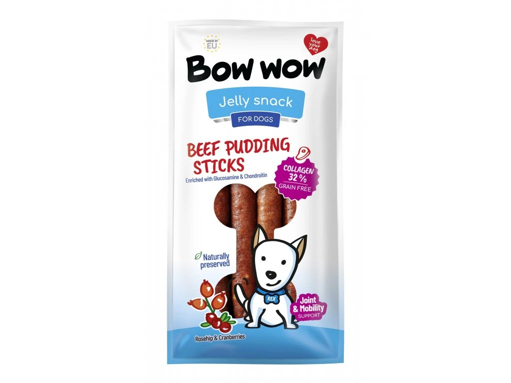 Recompense si Delicii pentru Caini - Bow Wow Recompense pentru Caini Salam cu Vita , Colagen, Merisoare si Macese 6Buc/Folie