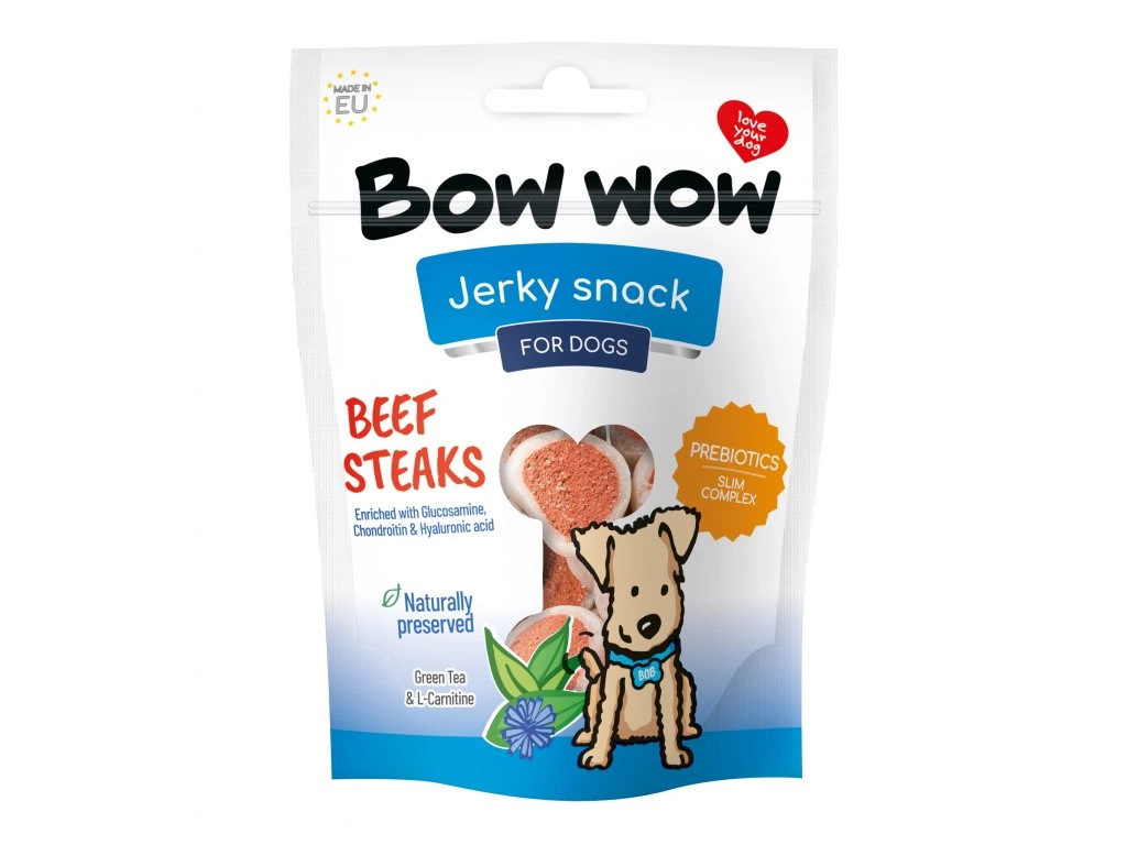 Recompense si Delicii pentru Caini - Bow Wow Recompense pentru Caini Steaks cu Vita 80 Gr