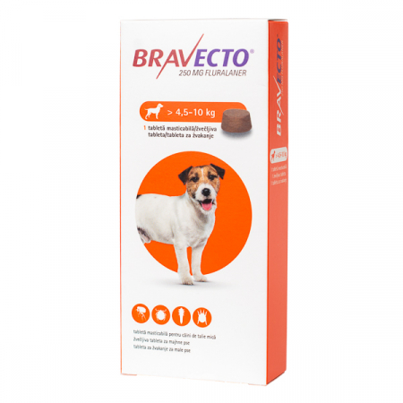 Farmacie Caini - Bravecto Antiparazitar Extern pentru Caini 1 Tableta Masticabila (4.5-10 Kg)