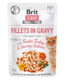 Pisici - Brit Care Cat Fillets in Gravy With Tender Turkey and Savory Salmon Plic 85 G