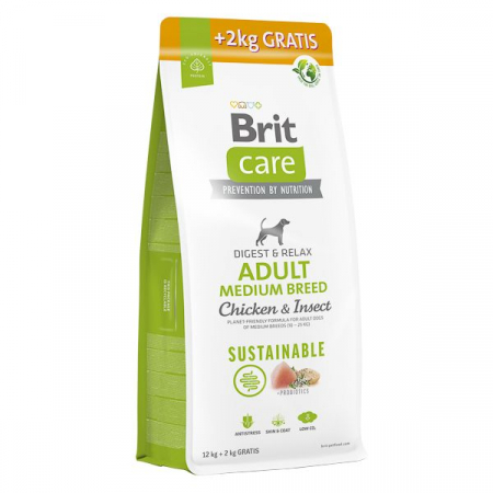 Hrana Uscata Caini - Brit Care Dog Sustainable Adult Medium Breed Pui si Insecte 12 + 2 Kg