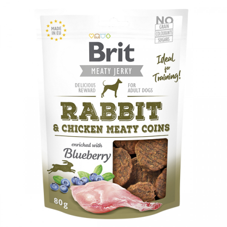 Recompense si Delicii pentru Caini - Brit Dog Adult Jerky Meaty Coins cu Iepure si Pui