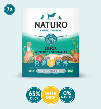 HRANĂ UMEDĂ - Caserola Naturo Adult cu Carne de Rata, Orez si Legume 400 gr