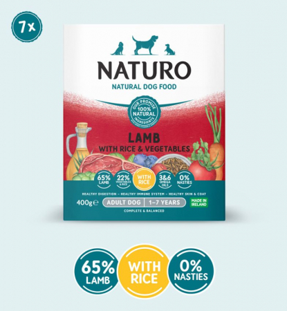 PENTRU CÂINI - Caserola Naturo Adult cu Miel, Orez si Legume 400 gr