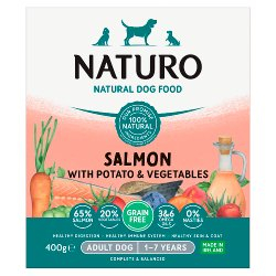 PENTRU CÂINI - Caserola Naturo Adult Grain Free cu Carne de Somon, Cartofi si Legume 400g