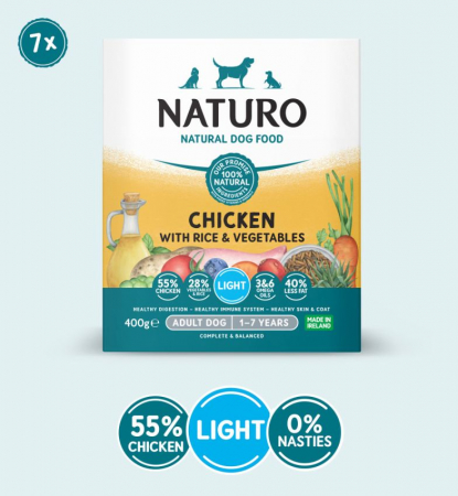 HRANĂ UMEDĂ - Caserola Naturo Adult Light cu Carne de Pui, Orez si Legume 400g