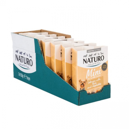 HRANĂ UMEDĂ - Caserola Naturo Adult Mini cu Carne de Somon, Orez si Legume 150g