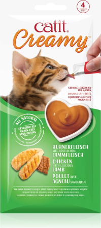 Recompense si Delicii pentru Pisici - Catit Creamy Recompense Cremoase cu Pui si Miel 4x10 Gr