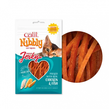 Recompense si Delicii pentru Pisici - Catit Nibbly Jerky cu Pui si Peste 30 Gr
