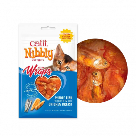 Recompense si Delicii pentru Pisici - Catit Nibbly Wrapped cu Piept de Pui 30 Gr