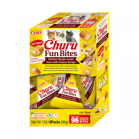 Recompense si Delicii pentru Pisici - Churu Cat Fun Bites Reteta cu Pui, Ton si Branza