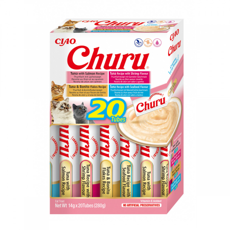 Recompense si Delicii pentru Pisici - Churu Cat Varieties Recompense Cremoase cu Fructe de Mare 20 buc