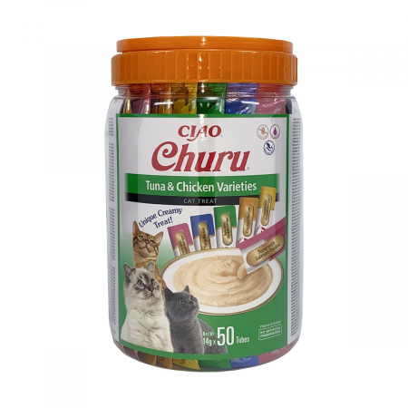 Recompense si Delicii pentru Pisici - Churu Cat Varieties Recompense Cremoase cu Ton si Pui 50 buc