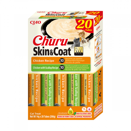 Recompense si Delicii pentru Pisici - Churu Cat Varieties Skin&Coat Recompense Cremoase cu Pui si Pui cu Scoici 20 Buc