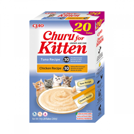 Recompense si Delicii pentru Pisici - Churu Kitten Varieties Recompense Cremoase cu Pui si Ton 20 Buc