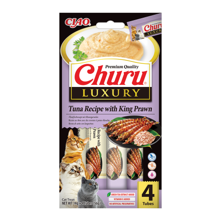 Recompense si Delicii pentru Pisici - Churu Luxury Recompensa Cremoasa Reteta cu Ton si Kreveti King