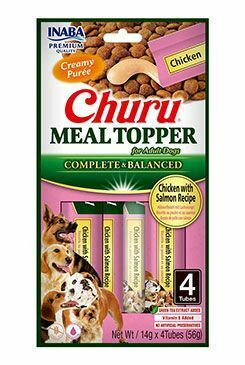 Recompense si Delicii pentru Caini - Churu Meal Topper Recompense Cremoase pentru Caini Reteta cu Pui si Somon  4 buc