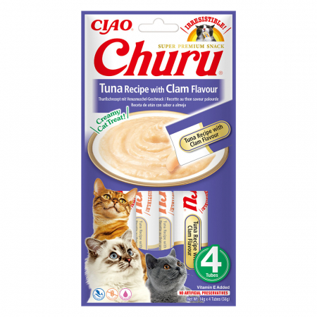 Recompense si Delicii pentru Pisici - Churu Recompensa Cremoasa Reteta Ton cu aroma de scoici vongole