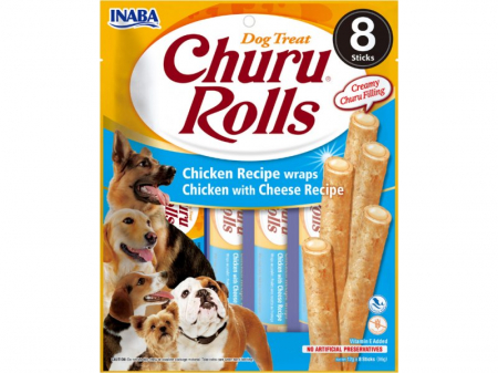 Recompense si Delicii pentru Caini - Churu Rolls Recompense pentru caini cu Pui si Branza