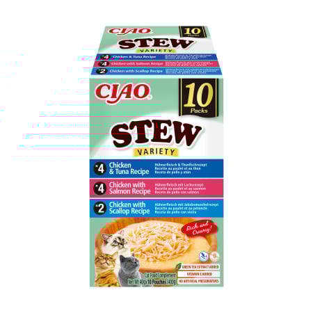 Recompense si Delicii pentru Pisici - Ciao Churu Stew Variety cu Pui si Ton, Pui si Somon, Pui si Scoici 10 Buc