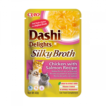 Recompense si Delicii pentru Pisici - Ciao Dashi Delights Silky Broth Reteta cu Pui si Somon