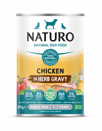 Naturo - Conserva Naturo Adult cu Carne de Pui, Fructe si Legume in Sos cu Ierburi Aromatice 390g