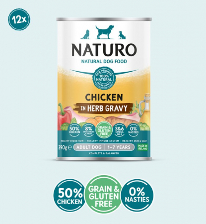HRANĂ UMEDĂ - Conserva Naturo Adult cu Carne de Pui, Fructe si Legume in Sos cu Ierburi Aromatice 390g