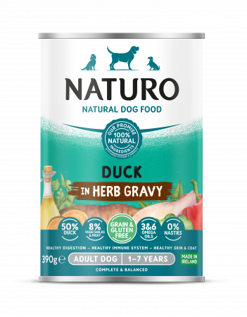 Naturo - Conserva Naturo Adult cu Carne de Rata, Fructe si Legume in Sos cu Ierburi Aromatice 390g
