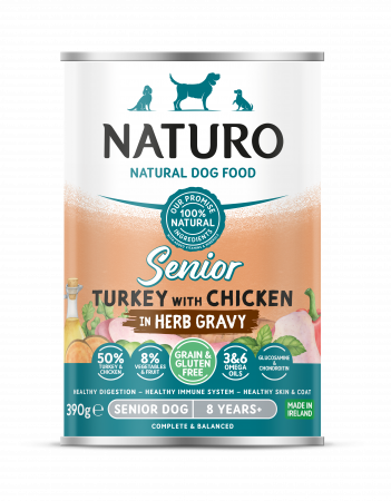Naturo - Conserva Naturo Senior cu Carne de Curcan si Pui, Amestec de Fructe si Legume in Sos cu Ierburi Aromatice 390g