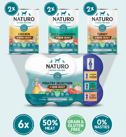 Conserve Naturo Adult Variety Pack, Pui, Rata, Curcan 390g x 6 [1]