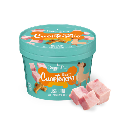 Caini - Doggyebag Cuortenero Ossicini Biscuiti Artizanali cu Prosciutto Cotto 150 Gr